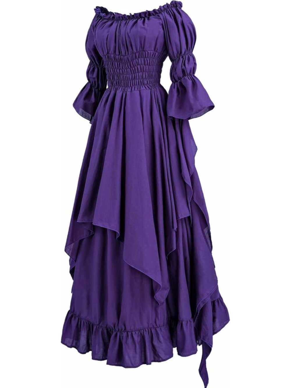 Women's Purple Medieval Costume Victorian Peasant Gothic Fairy Witch Dress - Picture 3 of 6